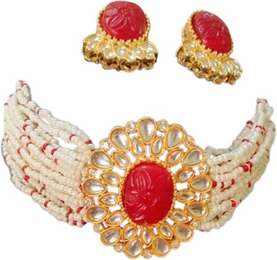 Indiaura Mode Brass Gold-plated Red, White Jewellery Set(Pack of 1)