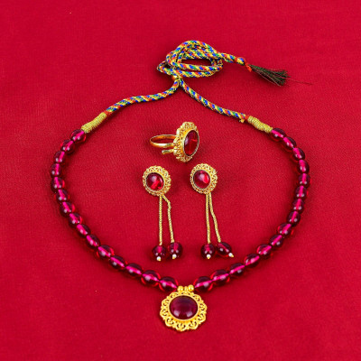 fashiontrend Brass Gold-plated Red, Gold Jewellery Set(Pack of 1)