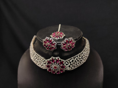 Laali Alloy Silver, Rhodium Red Jewellery Set(Pack of 1)