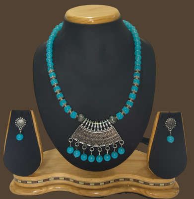 HARIHARA FASHION Oxidised Silver Blue Jewellery Set(Pack of 1)