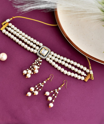 Silvermerc Designs Brass Gold-plated White Jewellery Set(Pack of 1)