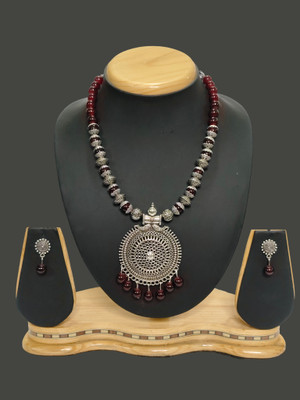 HARIHARA FASHION Oxidised Silver Maroon, Silver Jewellery Set(Pack of 1)