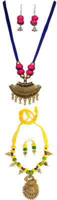 HOUSE OFF COMMON Oxidised Silver Blue, Pink, Gold, Yellow Jewellery Set(Pack of 2)
