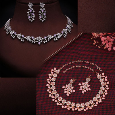 Divastri Brass Gold-plated Silver, Purple, Rose Gold, Pink Jewellery Set(Pack of 2)