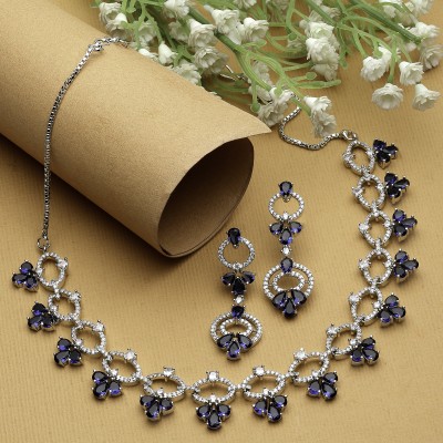 ZENEME Brass Rhodium Blue Jewellery Set(Pack of 3)