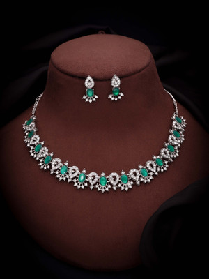 Vedda Brass Gold-plated Silver, White, Green Jewellery Set(Pack of 1)