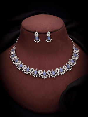 Divastri Brass Gold-plated Silver, White, Blue Jewellery Set(Pack of 1)