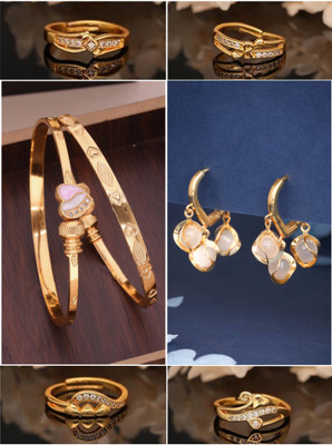 brado jewellery Brass Gold-plated Rose Gold, Green Jewellery Set(Pack of 5)