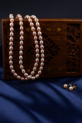 Peach Pearls Alloy Pink Jewellery Set(Pack of 1)