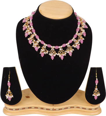 Swarajshop Alloy Gold-plated Pink Jewellery Set(Pack of 3)