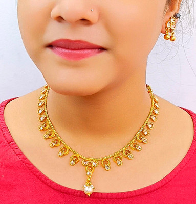 Aroras Bridal & Fashion Jewellery Brass Gold-plated Gold Jewellery Set(Pack of 1)