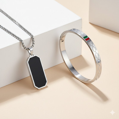 MYKI Stainless Steel Silver Silver, Black Jewellery Set(Pack of 3)