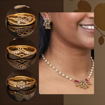 REEWAZIMPERIAL Brass Gold-plated Red, White, Gold Jewellery Set(Pack of 4)