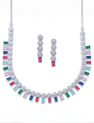 IKSAVA Brass Silver Silver, Pink, Red, Blue, Yellow Jewellery Set(Pack of 3)