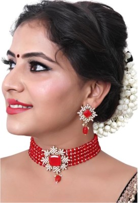 HARITA Alloy Gold-plated Red Jewellery Set(Pack of 1)