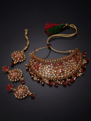 Anika's Creation Alloy Gold-plated Maroon Jewellery Set(Pack of 1)