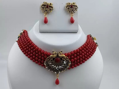 SUGHOSH Brass Gold-plated Red Jewellery Set(Pack of 1)
