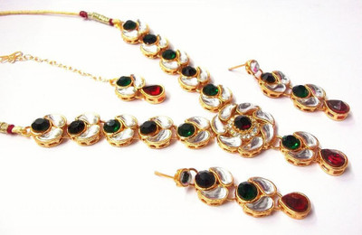 SHREE MAULI CREATION Alloy Gold-plated Multicolor, Maroon, Green Jewellery Set(Pack of 4)