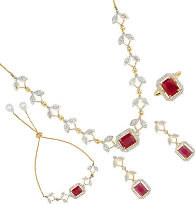 M Creation Alloy Gold-plated Red Jewellery Set(Pack of 1)