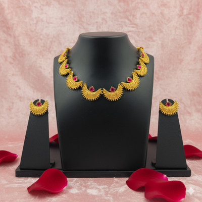 Navadurga Jewels Brass Gold-plated Gold, Pink Jewellery Set(Pack of 1)