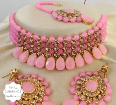 White pearl Alloy Gold-plated Pink Jewellery Set(Pack of 1)