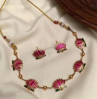 NAKMAN JEWELLERY Brass, Copper Gold-plated Pink, Gold Jewellery Set(Pack of 1)