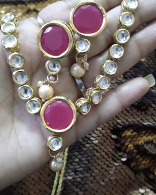 Sai Abhooshanam Brass Gold-plated Ruby Red Jewellery Set(Pack of 3)