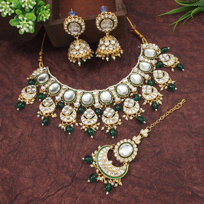OrnaDzn Zevellery Alloy Gold-plated Green Jewellery Set(Pack of 4)