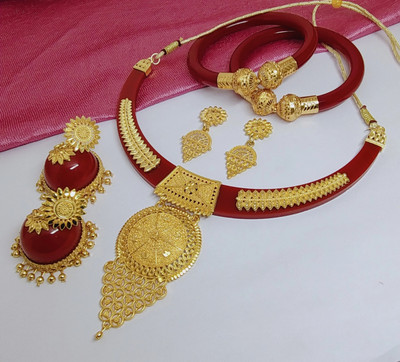 Sagalite Brass Gold-plated Red Jewellery Set(Pack of 3)