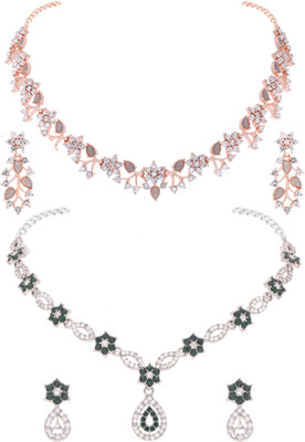 Sangria Brass Gold-plated Rose Gold, Silver, Green, Grey Jewellery Set(Pack of 2)