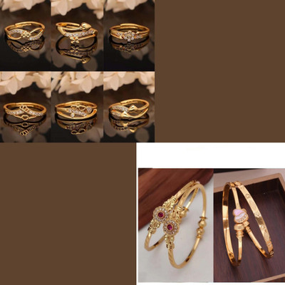 Alasca Brass Gold-plated Blue, Green Jewellery Set(Pack of 8)