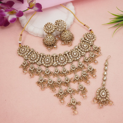 Atulya Alloy Gold-plated White Jewellery Set(Pack of 4)