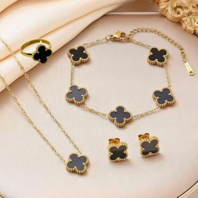 Bauble Cluster Stainless Steel Gold-plated Black Jewellery Set(Pack of 1)