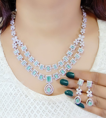 DENICRAAS Alloy Silver Green Jewellery Set(Pack of 1)