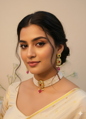 Ruvya Jewels Brass Gold-plated Gold, Red, Green Jewellery Set(Pack of 1)