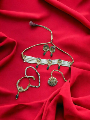 ROHIDAZ Brass Gold-plated Green Jewellery Set(Pack of 5)