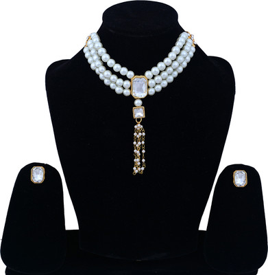 Darsha Collections Brass, Mother of Pearl, Dori, Alloy Gold-plated White Jewellery Set(Pack of 1)