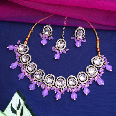 Atasi International Alloy Gold-plated Gold, White, Purple Jewellery Set(Pack of 1)