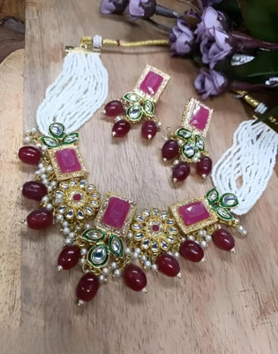 nitya fashion Alloy Gold-plated Maroon Jewellery Set(Pack of 1)