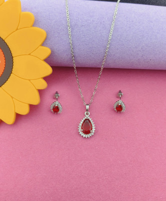 Pihoo Enterprise Alloy Silver Pink Jewellery Set(Pack of 1)