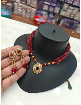 MK Gallery Alloy Red Jewellery Set(Pack of 1)