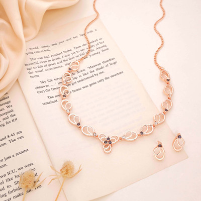 Alasca Brass Gold-plated Rose Gold, White, Purple Jewellery Set(Pack of 1)