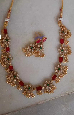 DPMARKETING Alloy Gold-plated Gold, White, Red Jewellery Set(Pack of 1)