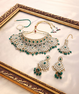 SOHI Alloy Gold-plated Green Jewellery Set(Pack of 3)