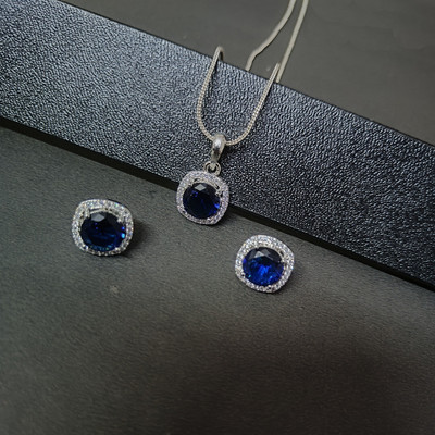 S and U Stainless Steel Silver Silver, Blue Jewellery Set(Pack of 1)