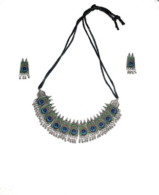 MADDY FASHION HUB Oxidised Silver Brass Multicolor Jewellery Set(Pack of 1)