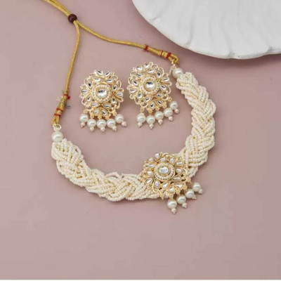 ZMS Alloy Gold-plated White Jewellery Set(Pack of 1)