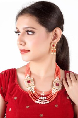 Kirti Traders Alloy Gold-plated Orange Jewellery Set(Pack of 1)