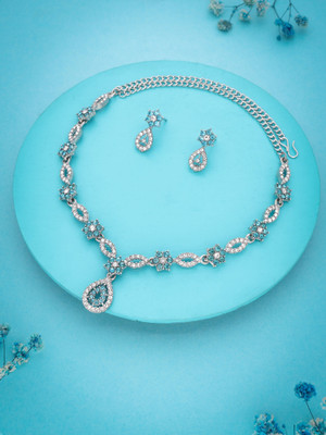 Sangria Brass Gold-plated Silver, White, Blue Jewellery Set(Pack of 1)