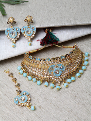 Anika's Creation Alloy Gold-plated Blue Jewellery Set(Pack of 1)